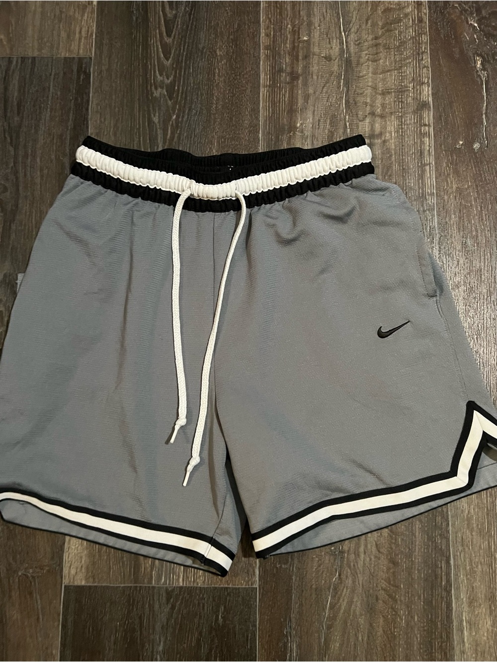 Nike Men's Grey Athletic Shorts with Black & White Trim